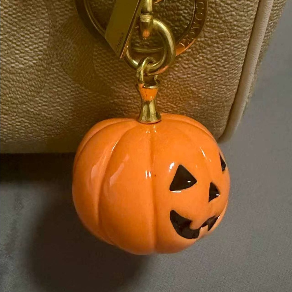 Coach Gold Shoulder Bag with Orange Pumpkin Charm - Picture 5 of 9